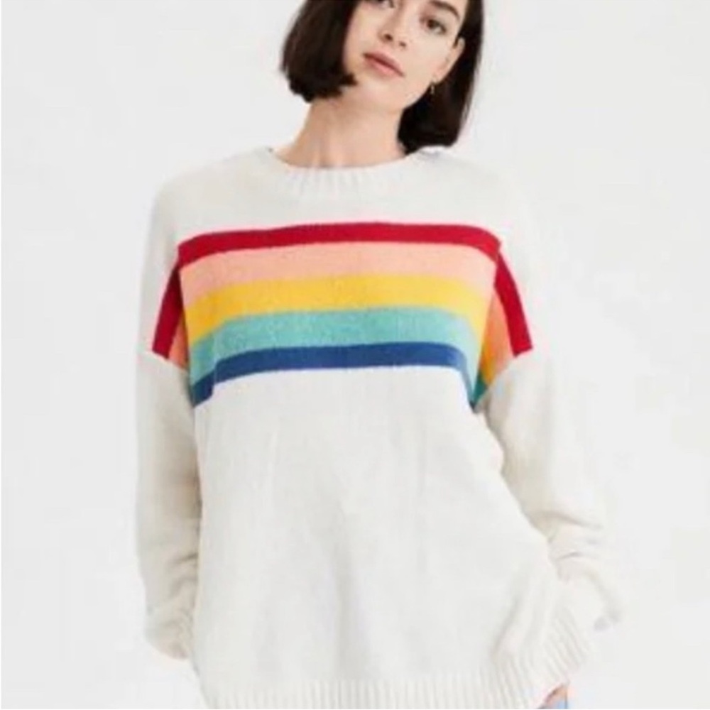 American Eagle Outfitters Rainbow Striped Knit Pullover Sweater Oversized L/XL